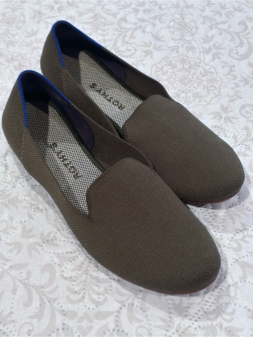 Rothy’s The Loafer W9 Green Brown Knit Slip On Flat Houndstooth Retired HTF